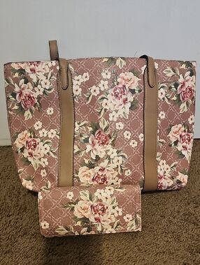 Nine West Dusty Rose Floral Tote with Matching Wallet